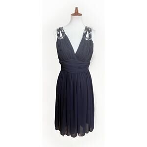 Narianna Beautiful Faux Diamond Sheer Tulle Layered Fit Flare Dress Size Large